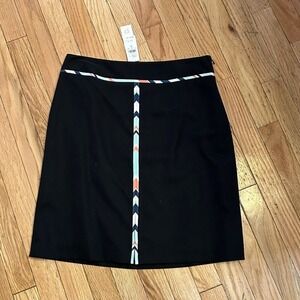 Ann Taylor LOFT Black Skirt Chevron Printed Trim Front Slit Size 6 Petites T29-8